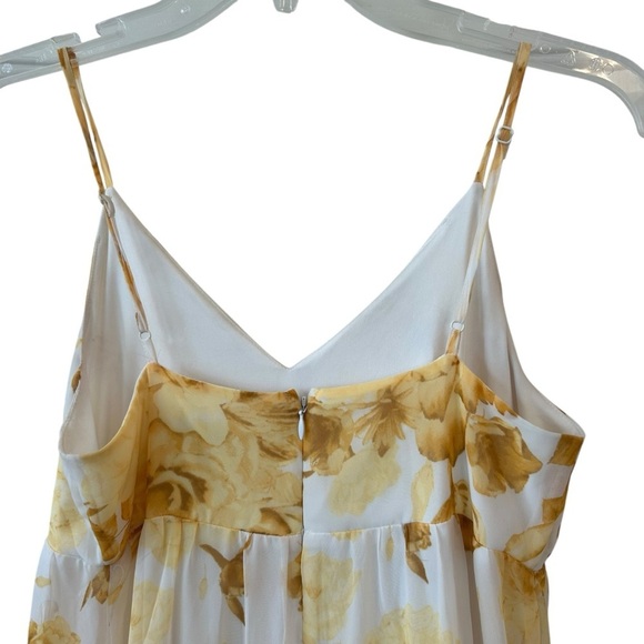 Express Buttery Soft Yellow Floral Pleated Lined V-Neck Maxi Sundress XS - Picture 3 of 7
